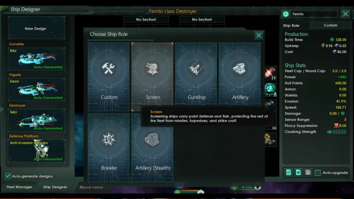 В дизайнере кораблей появится флажок «Автоматически генерировать проекты».