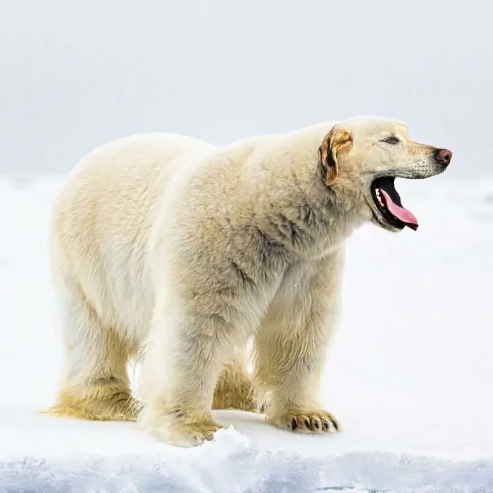 Белый медведь и собака.