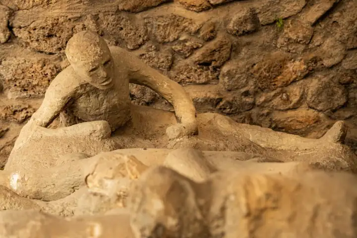 Жертва извержения, застывшая в пирокластическом потоке.