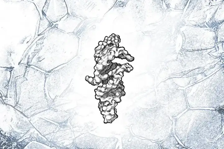 Художественное изображение QT45, наложенное на микроскопическое изображение замороженной среды.