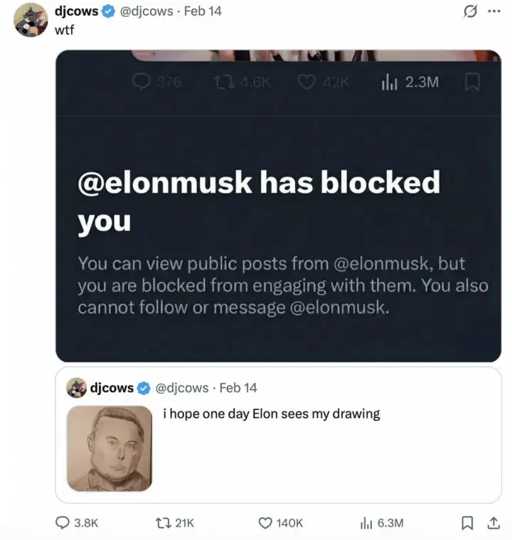 Илон всё- же заметил! И заблокировал горе-художника.