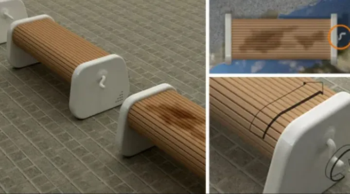 Скамейка, сиденье которой можно повернуть. 