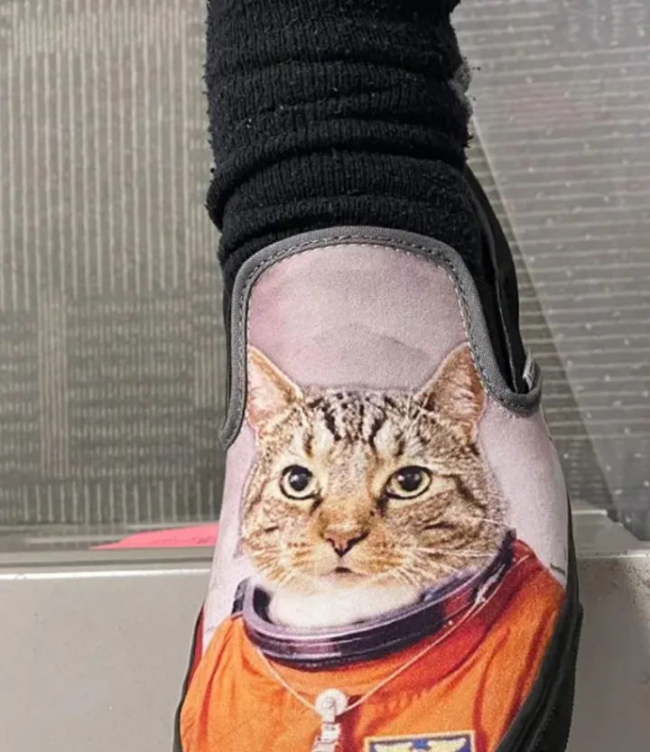 «Мой муж сделал нашего кота космонавтом в фотошопе и напечатал снимок на кедах. По-моему, это великолепно».