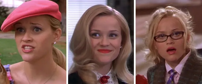 В каждой сцене «Блондинки в законе» у Эль Вудс разная прическа.