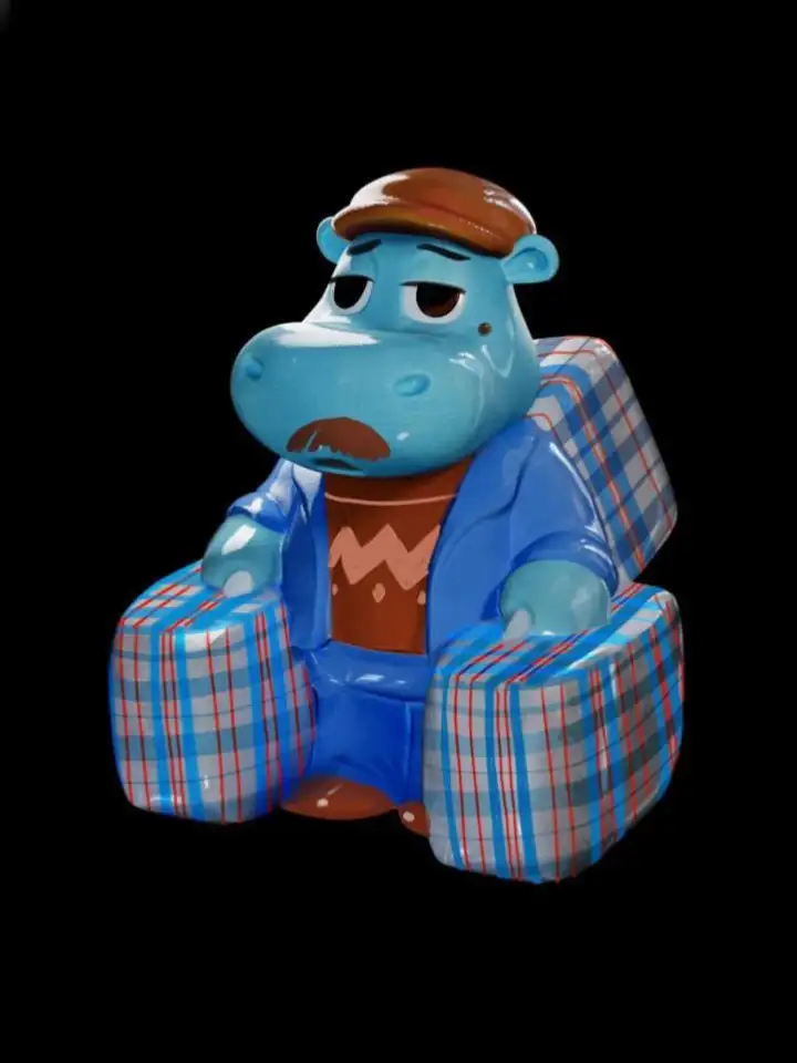 Бегемотик в виде работника рынка.