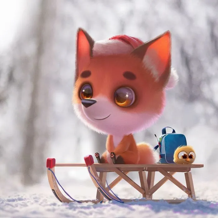 Лисенок на санках.