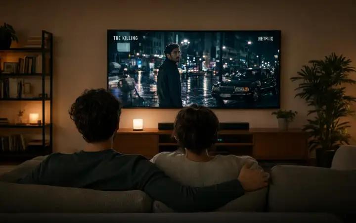 Пара смотрит сериал.