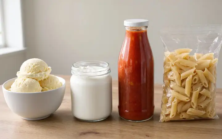 Продукты, в которые добавляют ксантановую камедь.