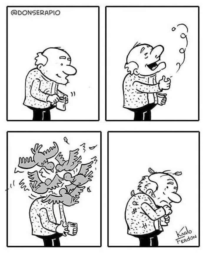 Сначала нужно было покормить птичек.