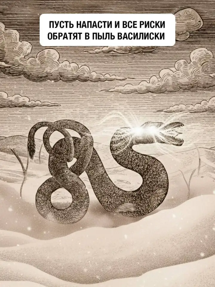 Пусть напасти и все риски обратят в пыль василиски.