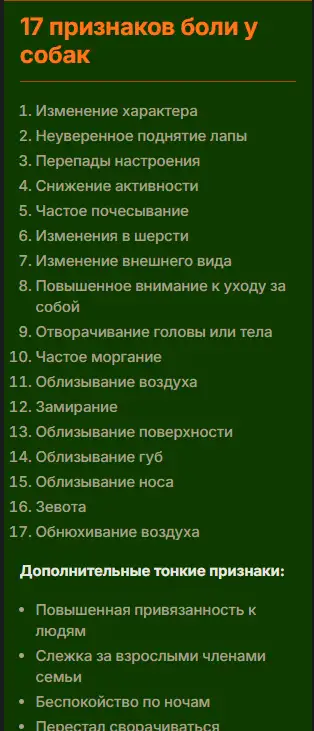 Признаки боли у собак.