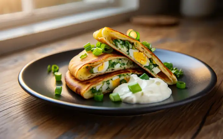 Блины с яйцом и зеленью.