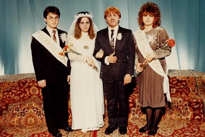 Гермиона и Рон со свидетелем Гарри Поттером из 