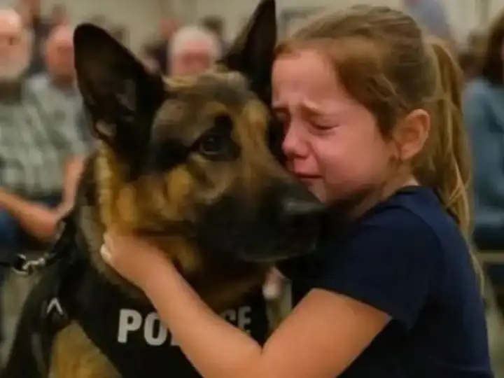Девочка со служебным псом ее покойной мамы-полицейского.
